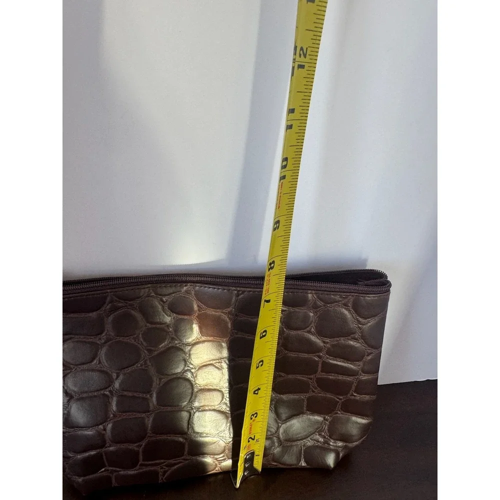 Estee Lauder‎ Brown Croc Embossed Makeup Bag Cosmetic Pouch Travel Case